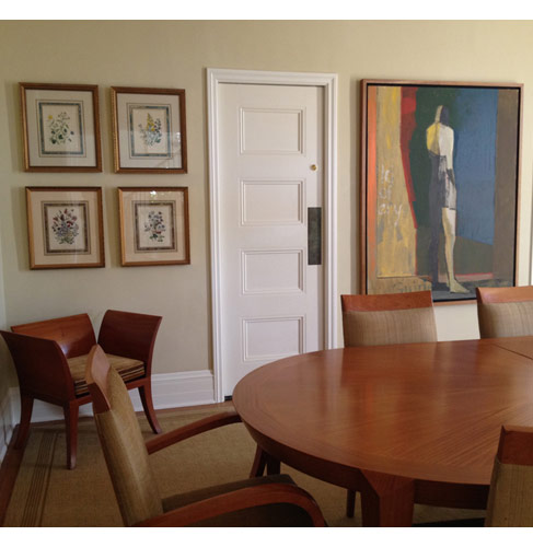Dining Room: A series of Flora Danica prints work nicely with the Jamie Chase painting.